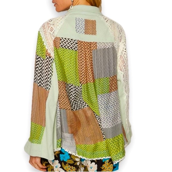 POL Color Block Crochet Long sleeve button down shirt  Oversized Large - Picture 9 of 11